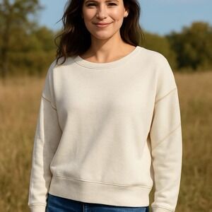 We The Free Off White Boat Neck Sweater With Zipper Accents Cozy Comfort